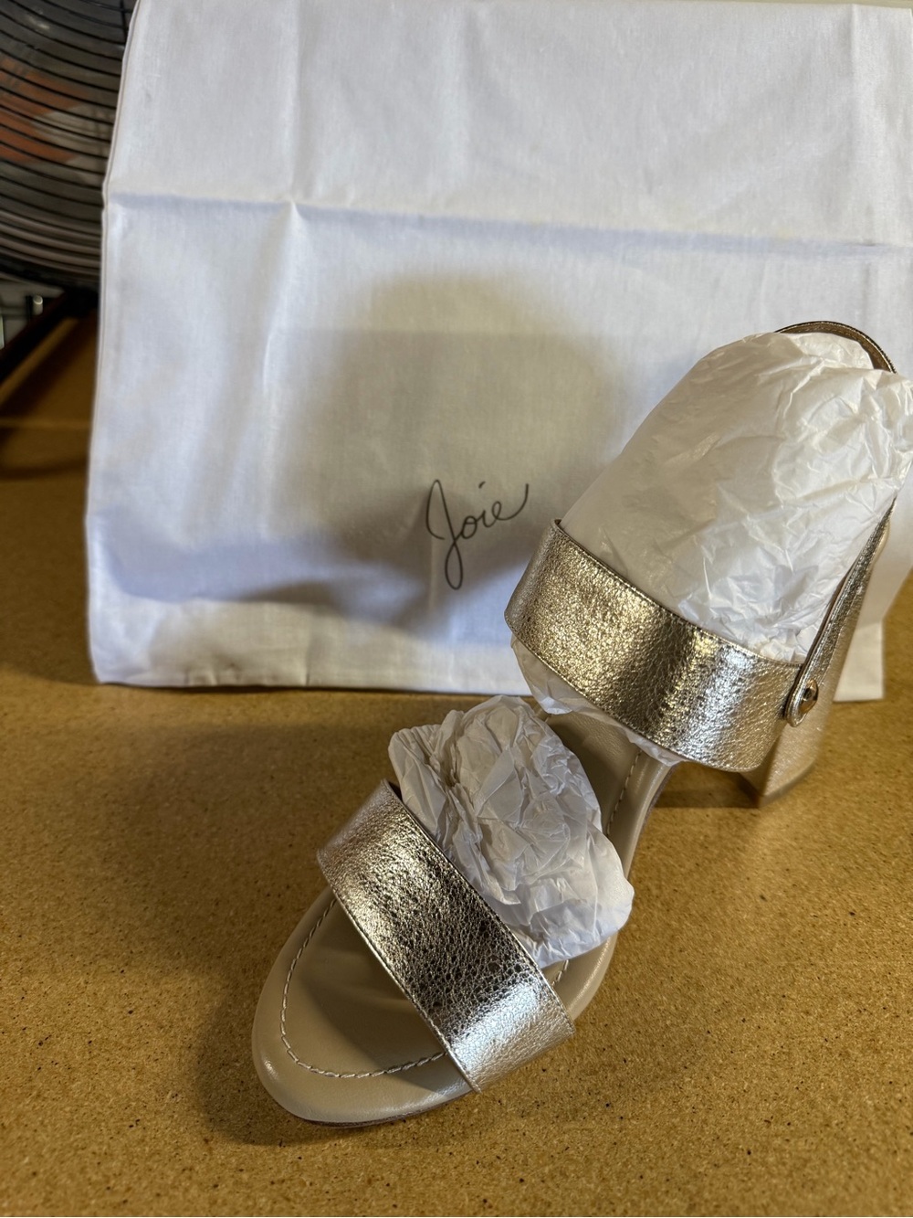 Joie Metallic Gold Two-Strap Block Heel Sandals